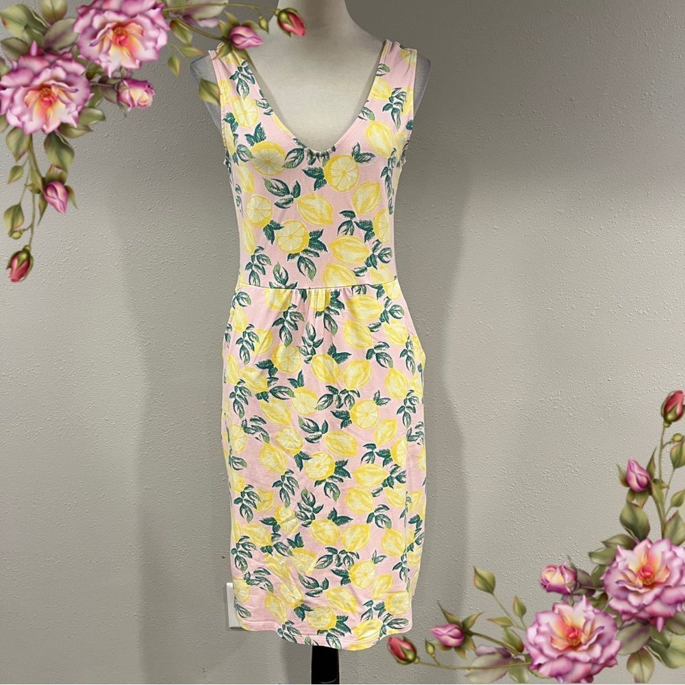 C&C California‎ lemon print V-Neck Midi Dress size medium